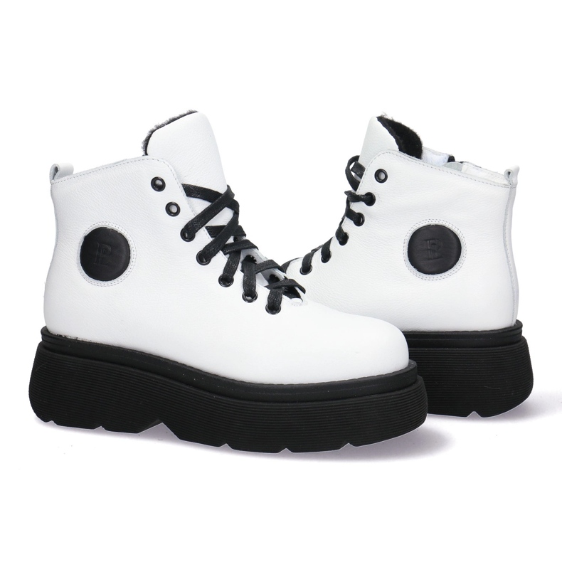 KOMODO Botas de couro feminino em uma grossa Pollonus White 5-1567-004 branco 1
