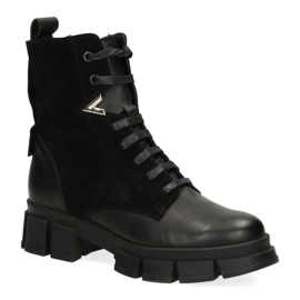 Polbut Botas de couro isoladas femininas Pollonus Black Verona+Velor 5-1583-002 preto 1