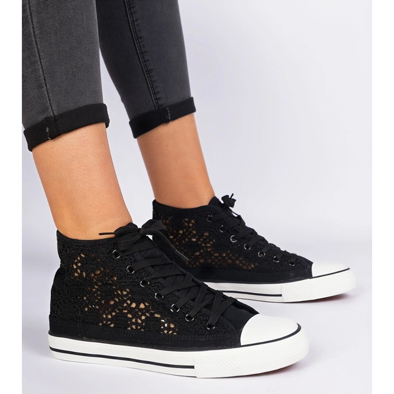 Tênis femininos do Black OpenWork preto 1