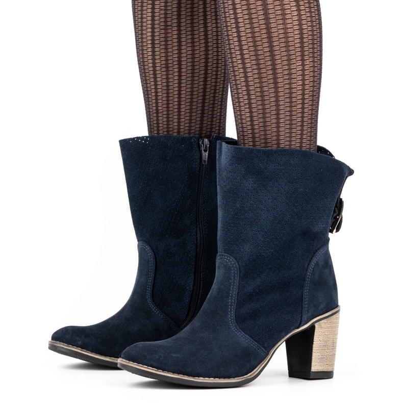 Olivier Botins de couro perfurados Sophia, azul marinho 1