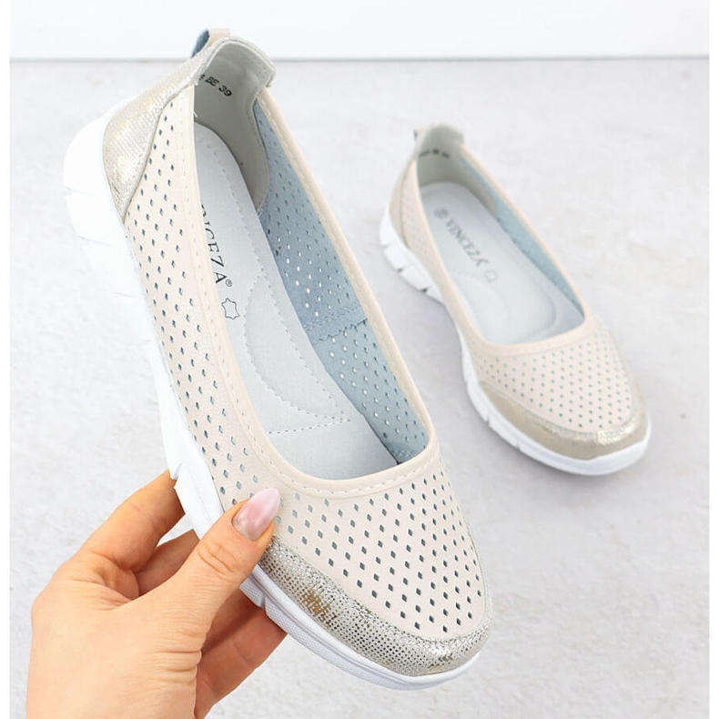 Ballerinas de couro OpenWork Comfort bege Vinceza 95323 1
