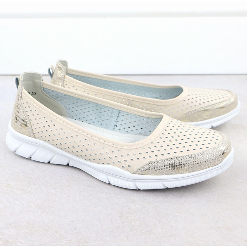 Ballerinas de couro OpenWork Comfort bege Vinceza 95323 2