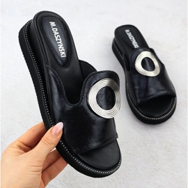 Chinelos femininos em cunhas baixas Black M. Daszyński preto 1