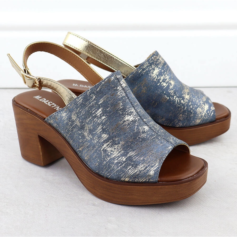 Sandálias femininas no pilar, banhadas a ouro M. Daszyński MR23126-7 azul 2 Sandálias femininas no pilar, banhadas a ouro M. Daszyński MR23126-7 azul 2