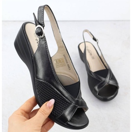 Sandálias femininas nas cunhas confortáveis ​​Black Evento 8863 preto 1