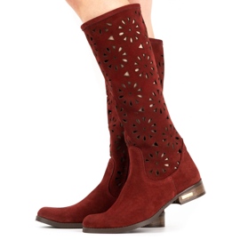 Olivier Botas femininas bordadas com bordados vermelho 1