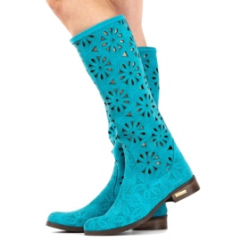 Olivier Botas femininas turquesa com bordados azul 1 Olivier Botas femininas turquesa com bordados azul 1