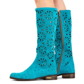 Olivier Botas femininas turquesa com bordados azul 2 Olivier Botas femininas turquesa com bordados azul 2