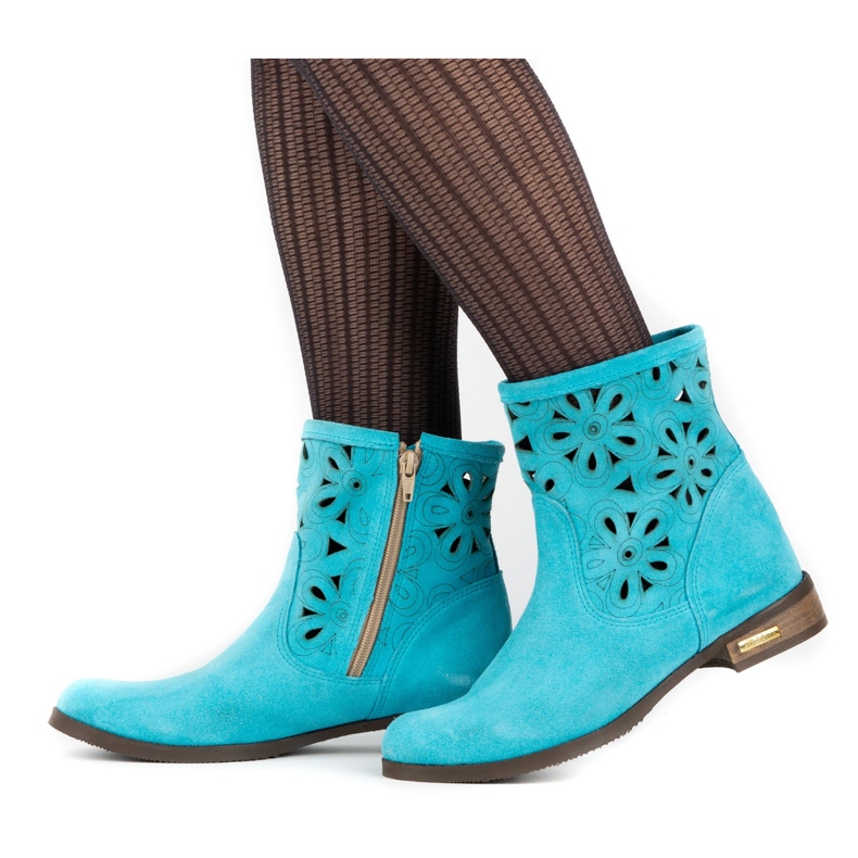 Olivier Botas Alice turquesa confortáveis ​​com bordados multicolorido 1
