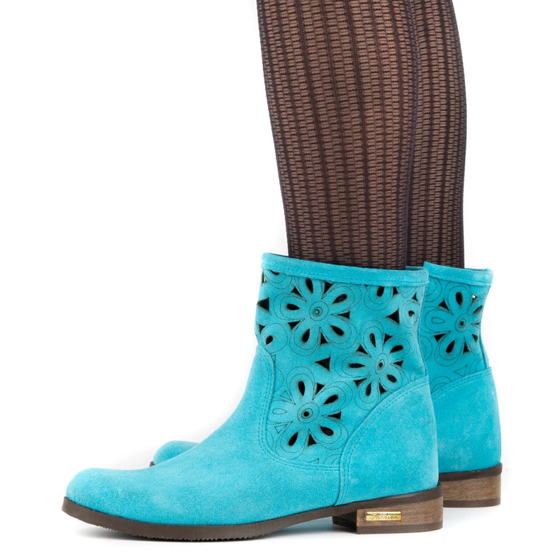 Olivier Botas Alice turquesa confortáveis ​​com bordados multicolorido 2