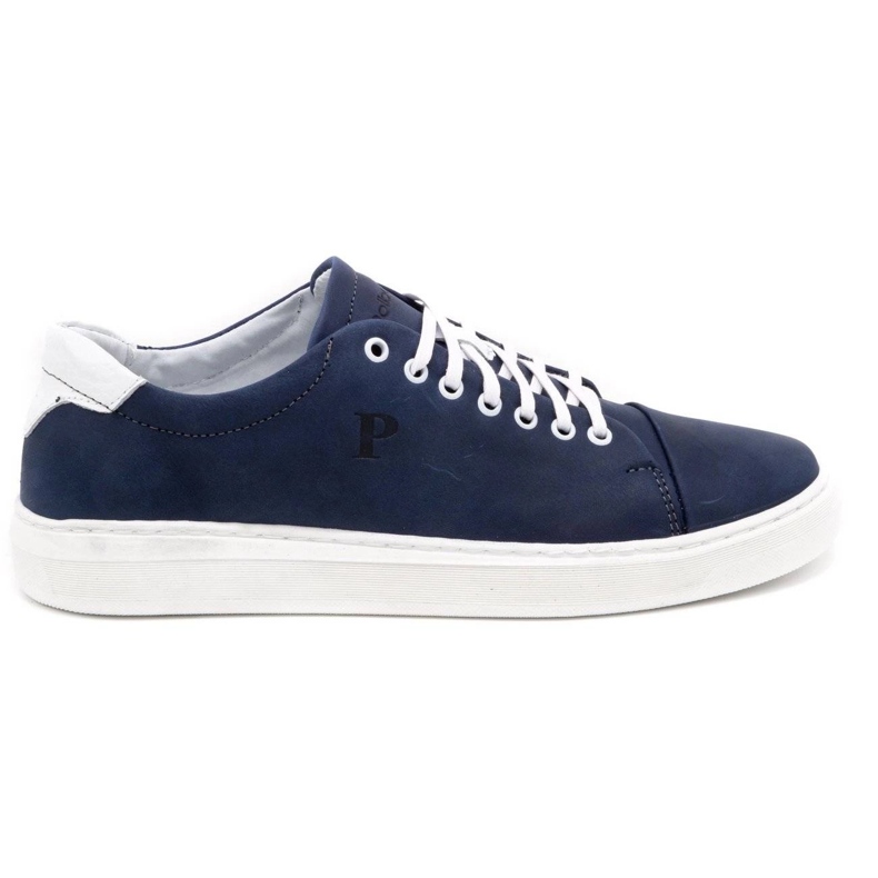 Polbut Sapatos de couro masculino 2109 azul marinho com branco 1