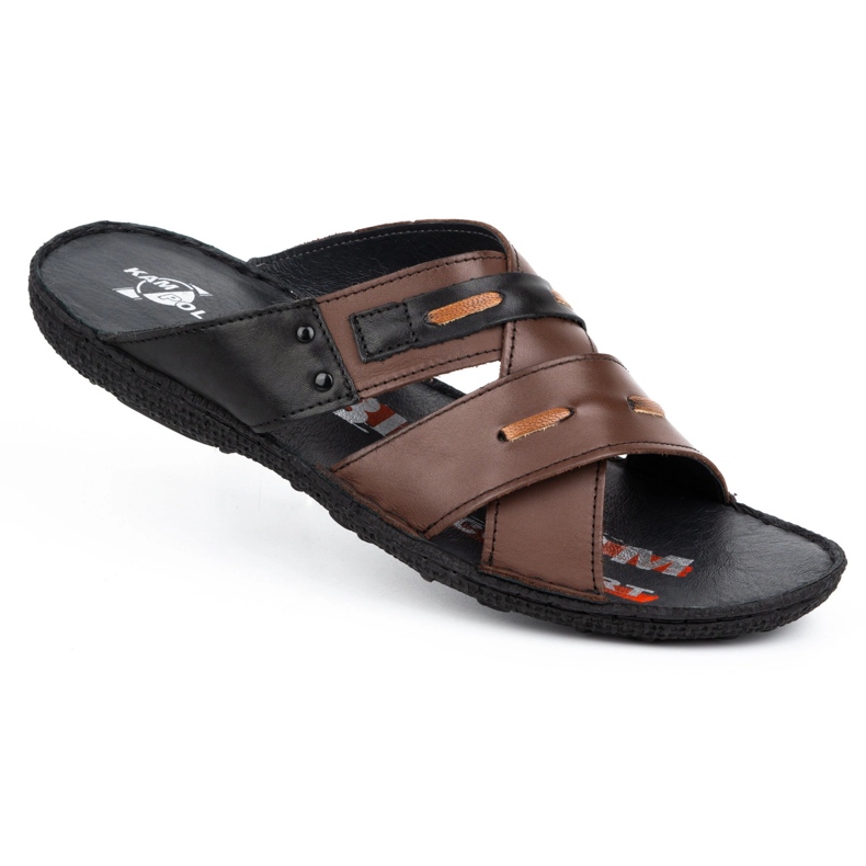 Kampol Chinelos de pele de homem 201/55 rosto castanho 1