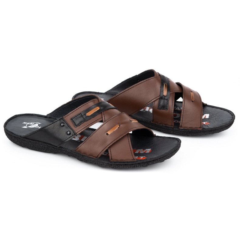 Kampol Chinelos de pele de homem 201/55 rosto castanho marrom 2