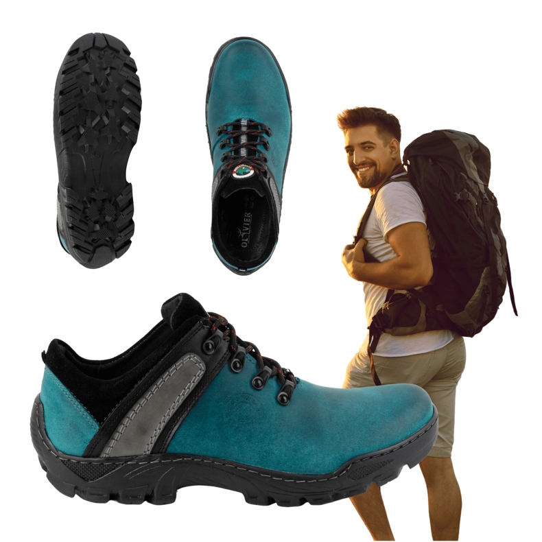 Olivier Sapatos masculinos de trekking em couro 311GT, turquesa verde 1