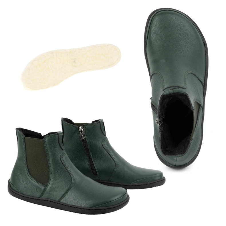 Olivier Botas femininas descalças Chelsea com zíper, isoladas 1263, verdes 2