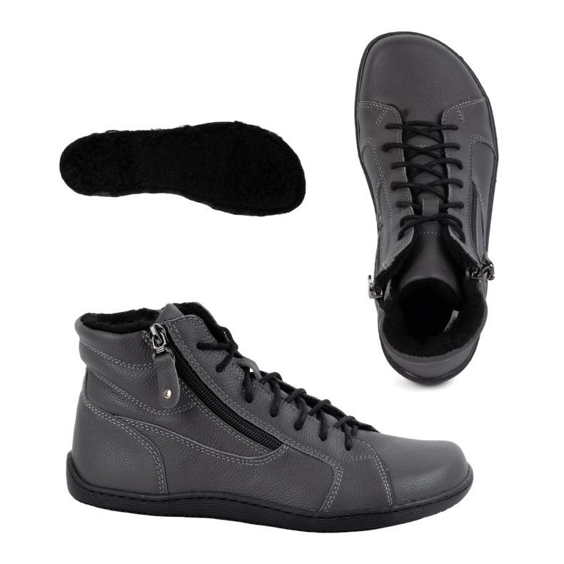 Olivier Sapatos femininos minimalistas de couro de inverno descalços 1261 cinza 1