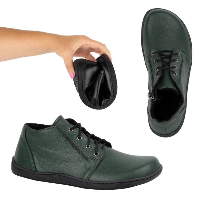 Olivier Sapatos femininos descalços de couro, levemente isolados, na altura do tornozelo com zíper, 787 verde 1