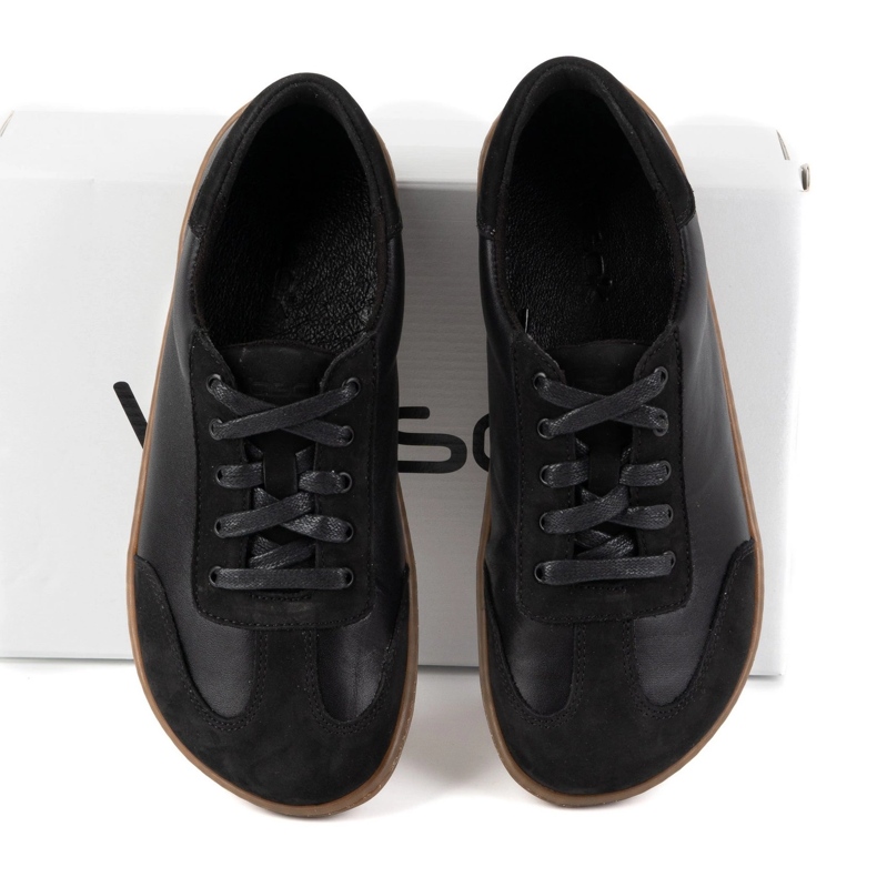Sapatos descalços de couro minimalista wasak 0744w preto 1