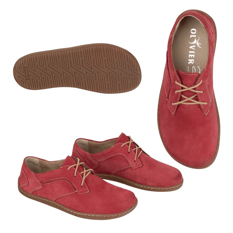 Olivier Sapatos de couro minimalista de pés descalços femininos 1082 Nubuk vermelho 1