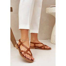 Sandálias planas de couro com tiras marrom entrelaçadas zazoo 40429 castanho 2 Sandálias planas de couro com tiras marrom entrelaçadas zazoo 40429 castanho 2