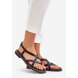 Sandálias planas de couro com tiras pretas entrelaçadas do Zazoo 40429 preto 1