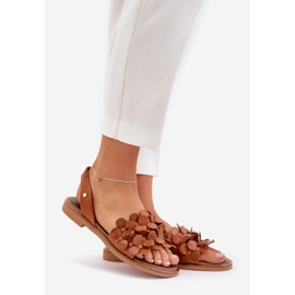 Sandálias de couro com saltos planos Zazoo 40425 Brown castanho 1