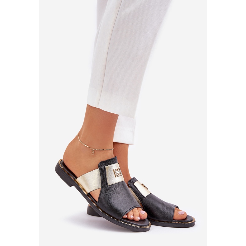 Flip de couro natural elegante Zazoo 40423 preto 1