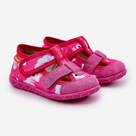 Chinelos infantis para velcro em unicórnio fúcsia rosa 1