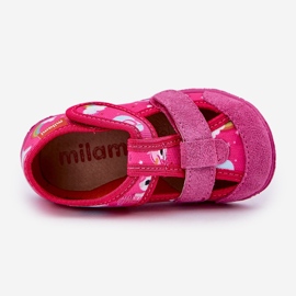 Chinelos infantis para velcro em unicórnio fúcsia rosa 2