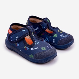 Chinelos infantis Velcro azul marinho flexível 1