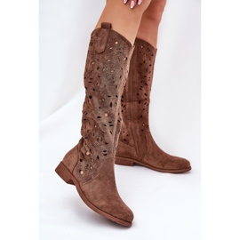 S.Barski OpenWork Saltos planos Hy51-176 Brown marrom 2