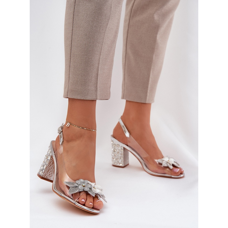 S.Barski Sandálias transparentes com flores no calcanhar decorado D&A MR38-331 Silver prata 2 S.Barski Sandálias transparentes com flores no calcanhar decorado D&A MR38-331 Silver prata 2