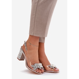 S.Barski Sandálias transparentes com flores no calcanhar decorado D&amp;A MR38-331 Silver prata 1