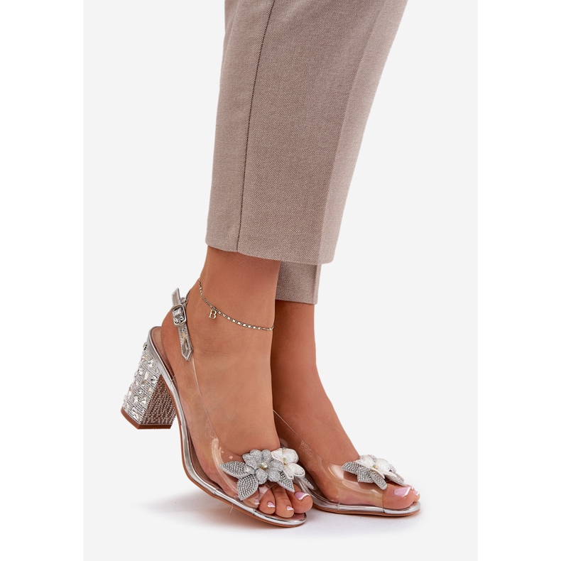 S.Barski Sandálias transparentes com flores no calcanhar decorado D&A MR38-331 Silver prata 1 S.Barski Sandálias transparentes com flores no calcanhar decorado D&A MR38-331 Silver prata 1