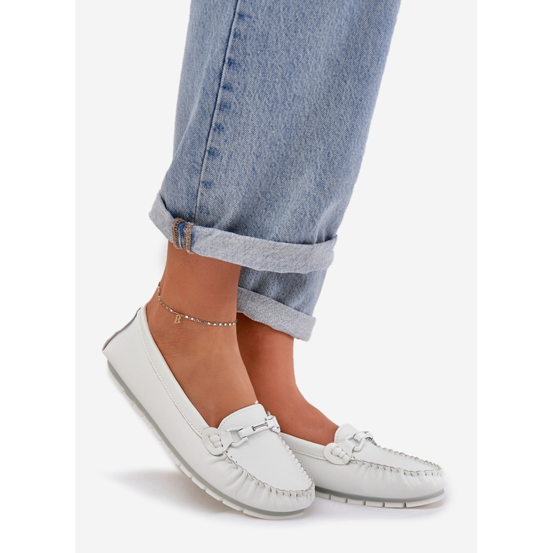 S.Barski Supros de couro plano com um ornamento de S. Barski LR51-547 White branco 1