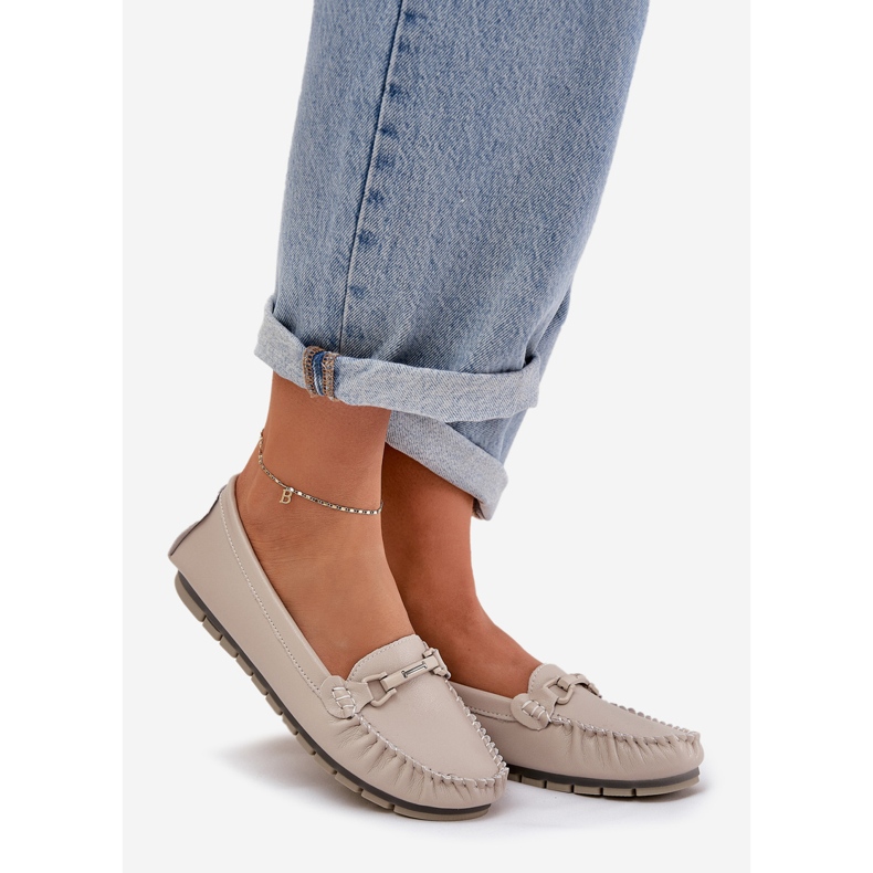 S.Barski Supros de couro plano com um ornamento de S. Barski LR51-547 Beige bege 1