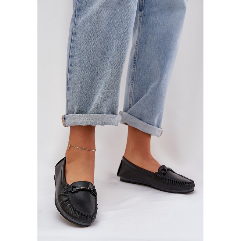 S.Barski Supros de couro plano com um ornamento de S. Barski LR51-547 Black preto 2