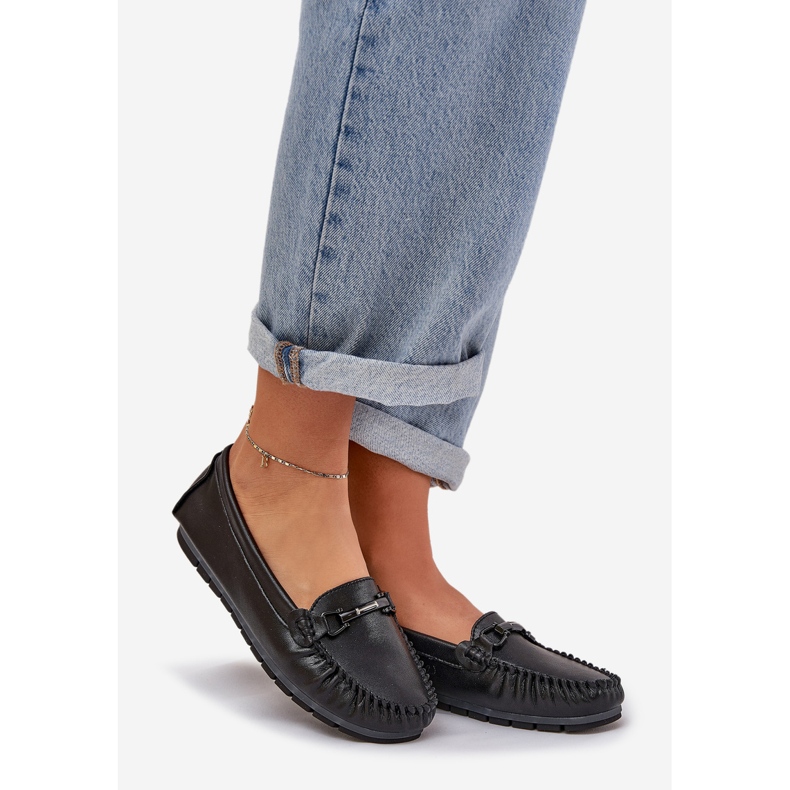 S.Barski Supros de couro plano com um ornamento de S. Barski LR51-547 Black preto 1