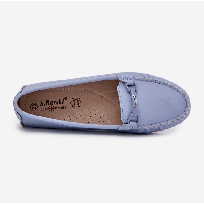 S.Barski Supros de couro plano com um ornamento de S. Barski LR51-547 Blue azul 2