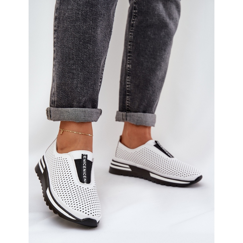 S.Barski Sapatos femininos esbanjados feitos de couro natural S. Barski LR51-672 White branco 2