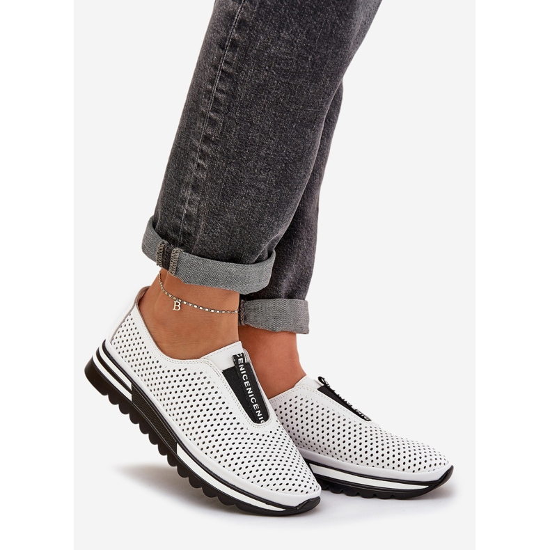 S.Barski Sapatos femininos esbanjados feitos de couro natural S. Barski LR51-672 White branco 1