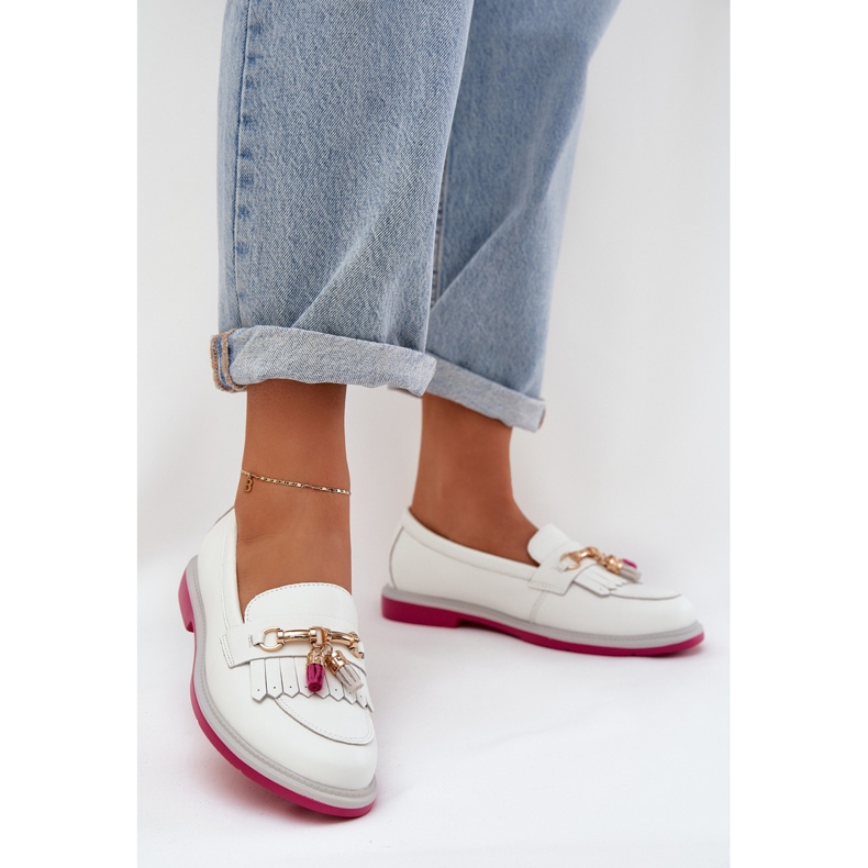 S.Barski Mocas de salto plano elegantes de couro S. Barski LR51-768 Branco 2