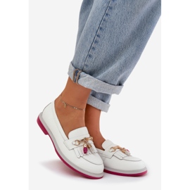 S.Barski Mocas de salto plano elegantes de couro S. Barski LR51-768 Branco 1