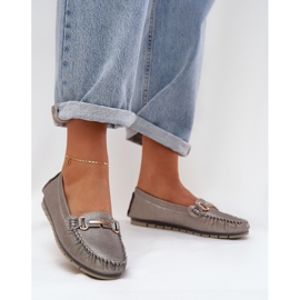 S.Barski Mocas planos brilhantes feitos de couro natural D&amp;A LR51-546 Silver prata 2