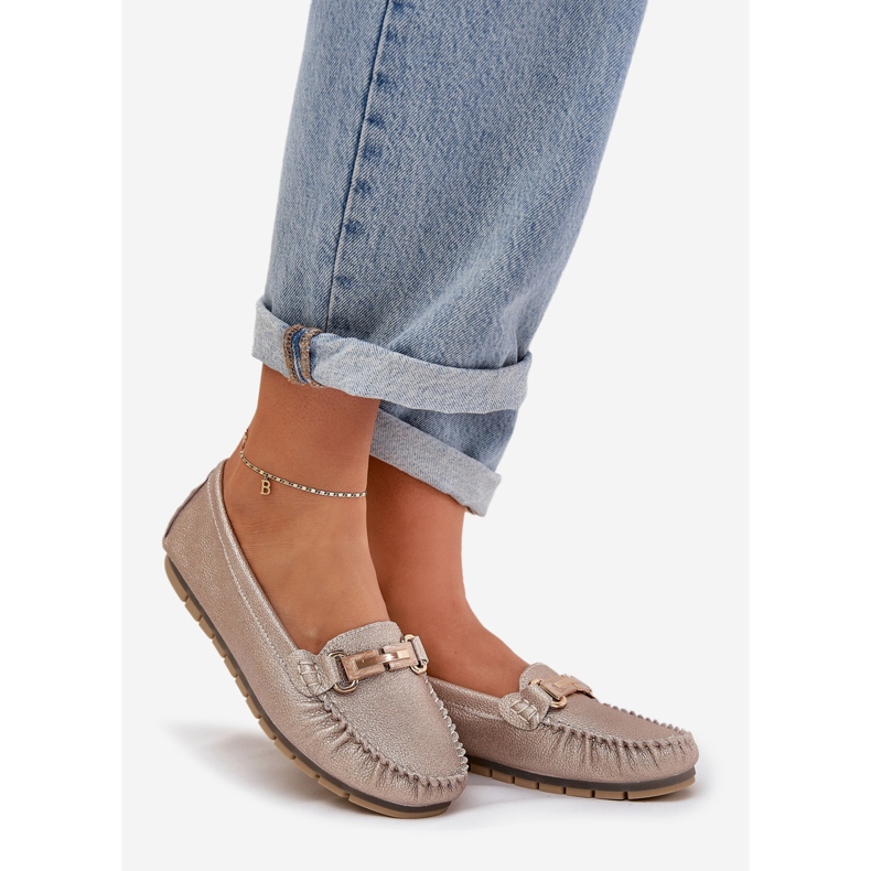 S.Barski Mocas planos brilhantes feitos de couro natural D&amp;A LR51-546 ZLOTY dourado 1