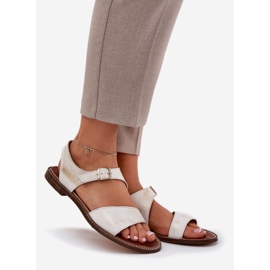 Sandálias femininas planas de couro Zazoo 3014 Zloty limpou dourado 1