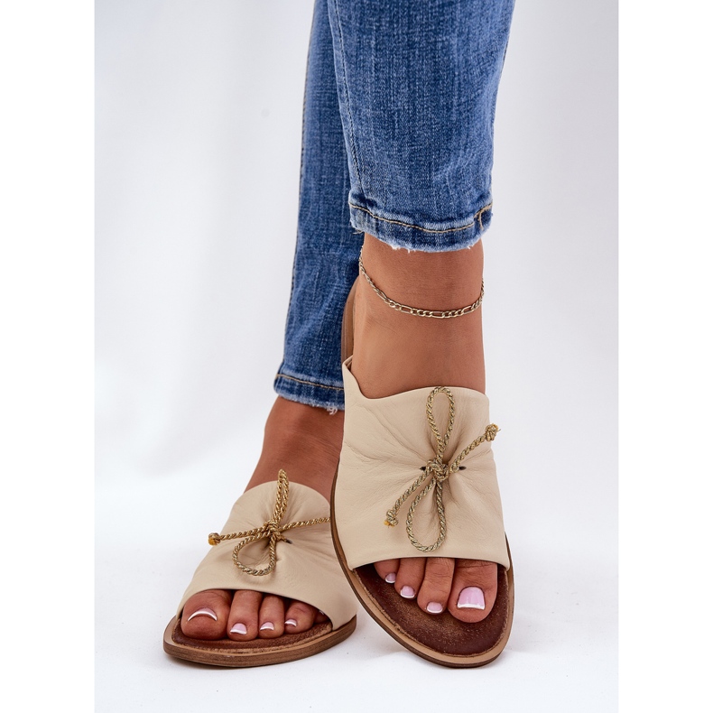 Zazoo 2659 Slippers de couro feminino bege 2