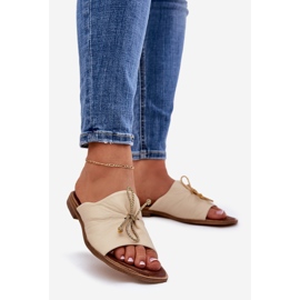 Zazoo 2659 Slippers de couro feminino bege 1