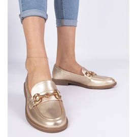Mocassins femininos de ouro com decoração de ouro dourado 1