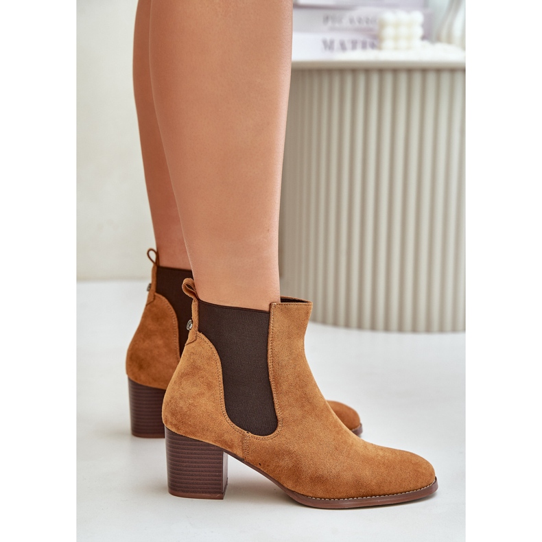 Botas de Eco-Zamszu Chelsea de Camel feminino castanho 3